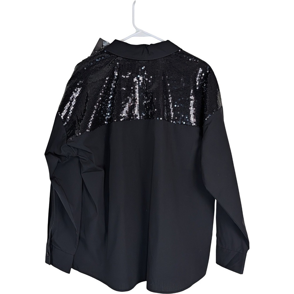 Attitudes by Renee Button Front Shirt Women Large Black Sequin Back A670849 NEW
